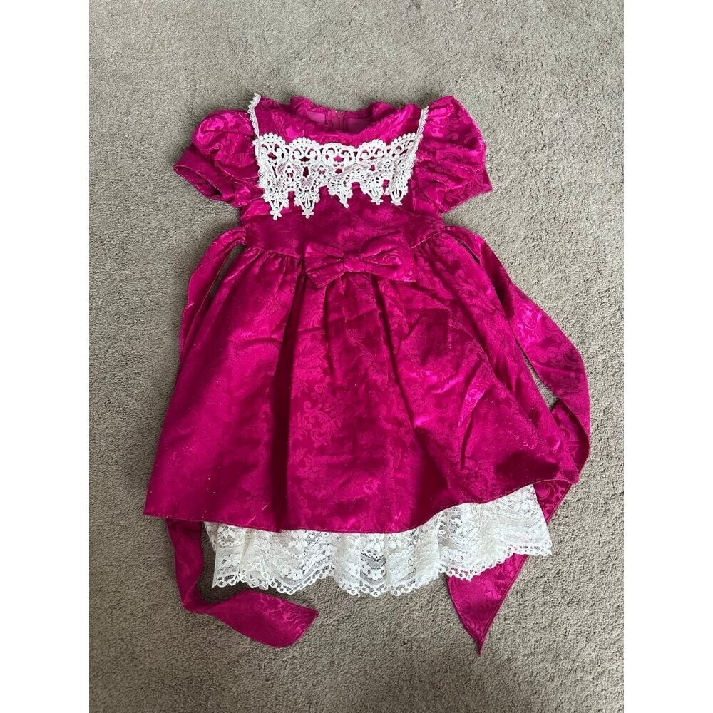 Vintage Jessica McClintock Girls Victorian Pink Girl Dress Size 4 Toddler Gown